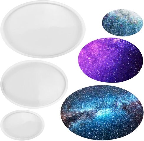 3 Pcs Oval Shaped Crystal Epoxy Platter Molds Coaster Resin Mould for Resin Epoxy Mould Silicone Resin Casting Mould for Office Home Decoration in Saudi Arabia