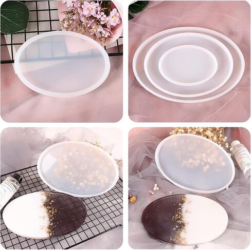 3 Pcs Oval Shaped Crystal Epoxy Platter Molds Coaster Resin Mould for Resin Epoxy Mould Silicone Resin Casting Mould for Office Home Decoration in Saudi Arabia