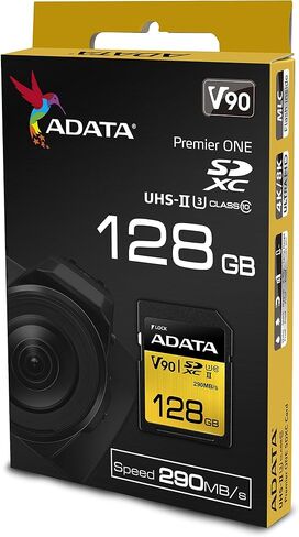 بطاقة SD من ADATA Premier ONE بسعة 128 جيجابايت SDXC UHS-II U3 ​​Class10 V90 3D NAND 4K 8K Ultra HD بسرعة 290 ميجابايت/ثانية (ASDX128GUII3CL10-C) in Kuwait