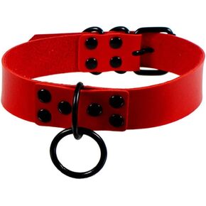 Punk O Shape Ring Pendant Necklace Circle Loop Round Hoop Leather Belt Collar Choker Necklace with Link Chain Necklace Gothic Wide Face Belt Necklace for Women Men