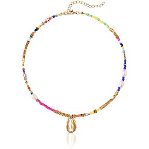 Colorful Beaded Necklace for Women Beaded Pearl Choker Necklace for Teen Girls Stainless Steel 14K Gold Plated Necklace Y2K Trendy Pearl Necklace for Women Gift
