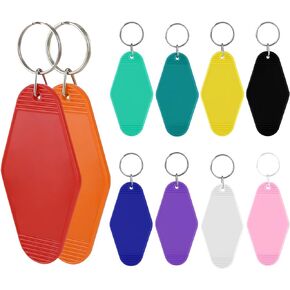 10 Pieces Blank Hotel Motel Keychains, Sublimation Keychain Blanks Double-Sided Heat Transfer Keychains Plastic Rhombus Motel Keychain with Ring for DIY Crafts Ornament Pulls Backpack Tags