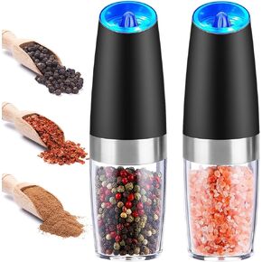 Electric Salt and Pepper Grinder Set, Automatic Spice Mill, Battery Powered with LED Light with Adjustable Coarseness, Kitchen Stainless Gadgets, One Hand Automatic Operation (1PCS)