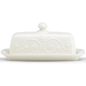 Lenox French Perle Covered Butter Dish, White -