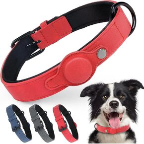 PetiFine AirTag Dog Collar, Leather Dog Collar with Airtag Holder,Soft Padded Apple Air Tag Dog Collar with Adjustable Rust-Proof Metal Buckle for Small Medium Large Dogs(S,Blue)