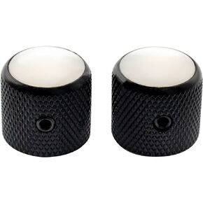 Musiclily Pro 1/4 Inch Steel Mother-of-Pearl Top Dome Knobs with Set Screw Universal Fitting Control Knobs for Electric Guitar or Bass, Black (Set of 2)