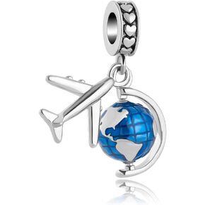 Travel Around The World Charm Aircraft and Globe Beads for Charms Bracelets