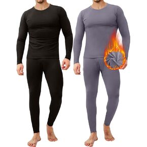 CL convallaria 2 Pack Long Johns Thermal Underwear for Men Soft Fleece Lined Base Layer Cold Weather Set XS-4XL