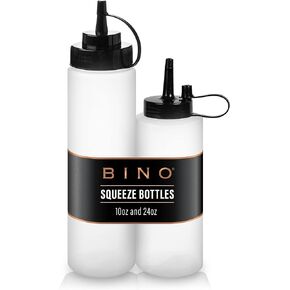 BINO 2-Piece Squeeze Bottles Set - 10 oz + 24 oz | Food Grade Plastic | Squeeze Bottles for Liquids | Plastic Condiment & Sauce Squeeze Bottles | Cooking Sauce Bottles | Ketchup & Mustard Bottles