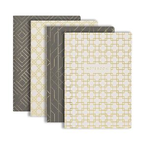 BLU MONACO Trendy Decorative Lined Geometric Notebook Set of 4 (6 x 8.5) Dark Grey and Cream with Gold Foil Journal for Women