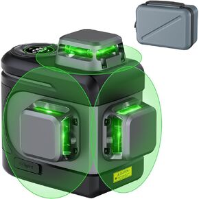 Fanttik D12 PRO Laser Level 3 x 360°, Self-Leveling Cross Line Laser with LED Screen, 3D Green Cross Line, 5200 mAh Battery Rechargeable, Pulse Mode, Magnetic Support