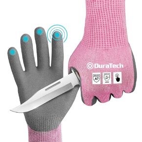 DURATECH A7 Cut Resistant Work Gloves, Sandy Nitrile Coated Palms, Lightweight Cut Proof Gloves with Touch-Screen Compatiblility, Safety Gloves for Mechanics, Gardening, Fishing, Pink 1 Pair (S)