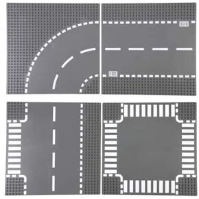 Custom Toys & Hobbies 8 Piece City Building Block Road Base Plates- Straight Crossroads Curve T-Junction Plate-10x10 Inches- Christmas Birthday Compatible with All Major Brands