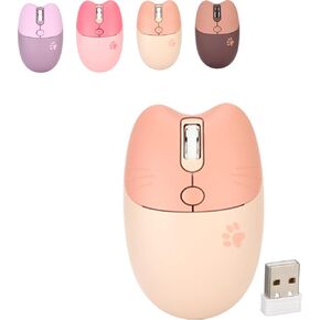 Gugxiom Cat Wireless Mouse, 2.4G Cute Mouse, Kawaii Mouse, Lightweight Soundless Mouse, Portable 3 Levels DPI Mouse, with USB Receiver, for M3 Laptop Computor (Brown)