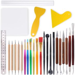 Swpeet 26Pcs Modeling Clay Sculpting Tools Kits, Handle Double-Sided Set, Watercolor Pens, Wooden Dotting Tools, Plastic Ball Rod Stylus Modeling Tools, Clay Roller, Clay Scarper for Clay Sculpture
