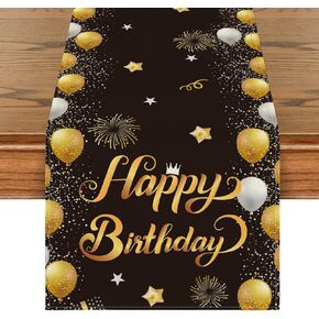 Artoid Mode Balloons Firework Happy Birthday Table Runner, Stars Holiday Kitchen Dining Table Decoration for Home Party Decor 13x72 Inch