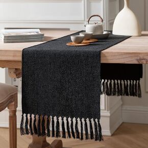 Graphite Grey Table Runners 90 Inches Long, Burlap Linen Style Rustic Farmhouse Table Runner, Long Boho Dining Table Runner, 13x90 Inches, Graphite Grey