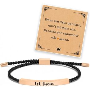Let Them Tube Bracelet for Women, Motivational Stainless Steel Adjustable Bracelets Friend Inspirational Hand Braided String Gifts Teen Girls Self Worth Engraved Jewelry