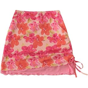 SweatyRocks Women's Floral Print Lettuce Trim Mini Skirt Drawstring Ruched Boho Skirts