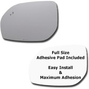 Mirror Glass + Full Size Adhesive Pad for 2016-2019 Hyundai Santa Fe Driver Side Replacement - Blind Spot (2016 2017 2018 2019 16 17 18 19)