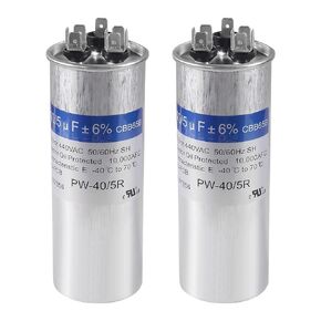 2 Pack 40+5 uF 40/5 MFD ±6% 370V/440V AC CBB65 Dual Run Circular Start Capacitor for AC Motor Run,Condenser Straight Cool or Heat Pump Air Conditioner