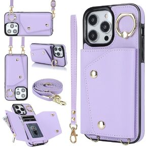 LUVI Compatible with iPhone 15 Pro Wallet Case with Card Holder Crossbody Neck Strap Lanyard Wrist Strap Purse for Women PU Leather Flip with Credit Card Kickstand Stand Cover White in Saudi Arabia