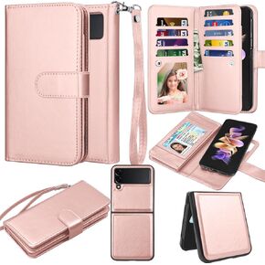 حافظة Takfox Galaxy Z Flip 4، لهاتف Samsung Z Flip4 5G، حافظة محفظة، للنساء والرجال [9 فتحات للبطاقات] حامل بطاقة الائتمان وغطاء قابل للطي من جلد البولي يوريثان، حافظة هاتف مغناطيسية قابلة للفصل [مسند] وحبل من الرخام