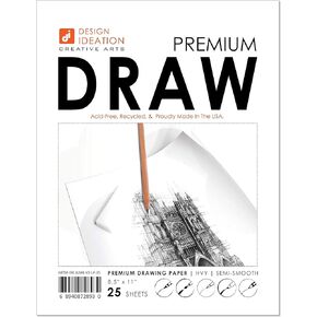 Design Ideation Premium Drawing Paper. Mixed-Media Paper for Pencil, Ink, Marker and Watercolor Paints. Great for Art, Design and Education. Loose Sheet Pack. (8.5" x 11") (25)