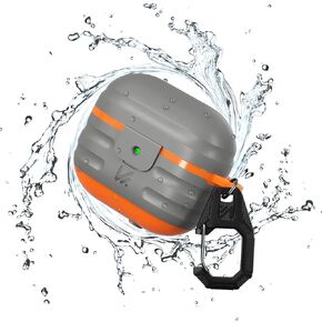 Airpods 3 Case, KMMIN Waterproof AirPods 3rd Generation Case with Premium Carabiner, Hard Shell Case for AirPods 3rd Generation, Compatible Wireless Charging, Front LED Visible Light (Black&Green)