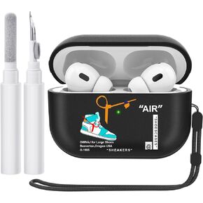 Compatible with AirPods Pro Case Cover，Shock-Absorbing Protective Cute Shoes Case Cover with Lanyard and Cleaner Kit Pen for Apple AirPod Pro Case Men Women [Front LED Visible],Black