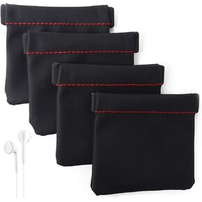 Honbay 4PCS PU Leather Earphone Pouch Headphone Storage Bag with Snap Spring Closure for Carrying or Storing Headphones