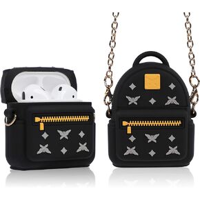 Jowhep Case for AirPod 2/1 Backpack Luxury Design Cute Silicone Cover Fashion Cool Funny Soft Stylish Fun Girly for Air Pods Girls Women Teen Kawaii Shell Cool Chain Cases for AirPods 1/2 Bag