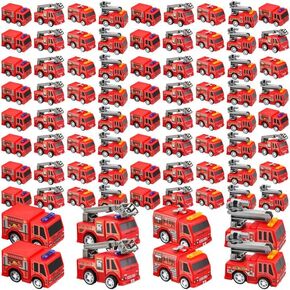 80 Pcs 4 Styles Mini Pullback Fire Truck Toy Small Fire Trucks Toy Bulk Fire and Emergency Rescue Vehicles Set for Kids Birthday Party Favors