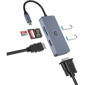 Tiergrade USB C Hub, Multiport Adapter with 4K HDMI, VGA, 3 USB 2.0, Type C Hub with SD and Micro TF Card Readers, Compatible with Dell/HP/Lenovo