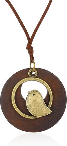 Bohemian Necklace for Women Choker Necklace Long Cord Wooden Pendant Neckalce Vintage Alloy Pendant Rope Sweater Necklace Jewelry Gifts for Girls in Saudi Arabia