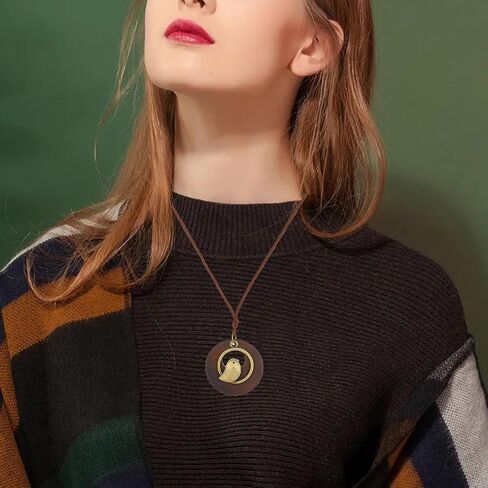 Bohemian Necklace for Women Choker Necklace Long Cord Wooden Pendant Neckalce Vintage Alloy Pendant Rope Sweater Necklace Jewelry Gifts for Girls in Saudi Arabia