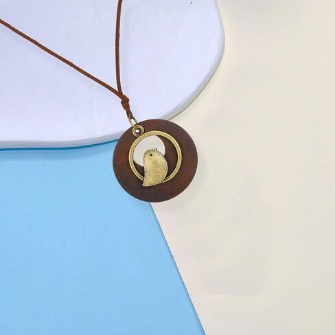 Bohemian Necklace for Women Choker Necklace Long Cord Wooden Pendant Neckalce Vintage Alloy Pendant Rope Sweater Necklace Jewelry Gifts for Girls in Saudi Arabia