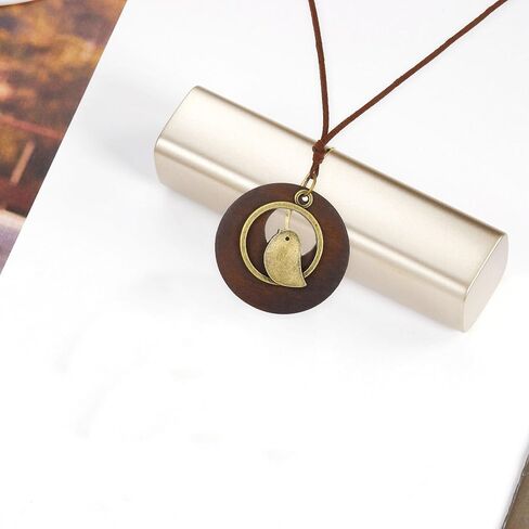 Bohemian Necklace for Women Choker Necklace Long Cord Wooden Pendant Neckalce Vintage Alloy Pendant Rope Sweater Necklace Jewelry Gifts for Girls in Saudi Arabia
