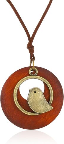Bohemian Necklace for Women Choker Necklace Long Cord Wooden Pendant Neckalce Vintage Alloy Pendant Rope Sweater Necklace Jewelry Gifts for Girls in Saudi Arabia