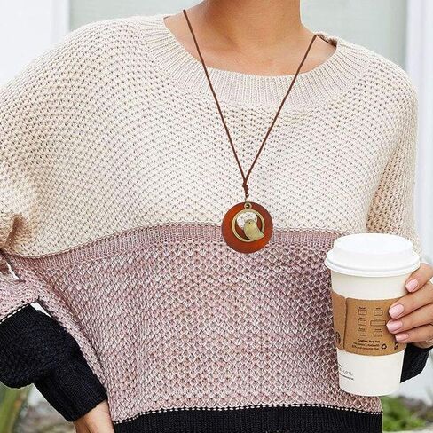 Bohemian Necklace for Women Choker Necklace Long Cord Wooden Pendant Neckalce Vintage Alloy Pendant Rope Sweater Necklace Jewelry Gifts for Girls in Saudi Arabia