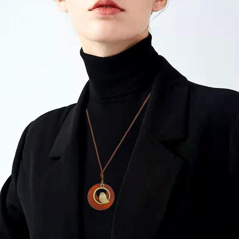 Bohemian Necklace for Women Choker Necklace Long Cord Wooden Pendant Neckalce Vintage Alloy Pendant Rope Sweater Necklace Jewelry Gifts for Girls in Saudi Arabia