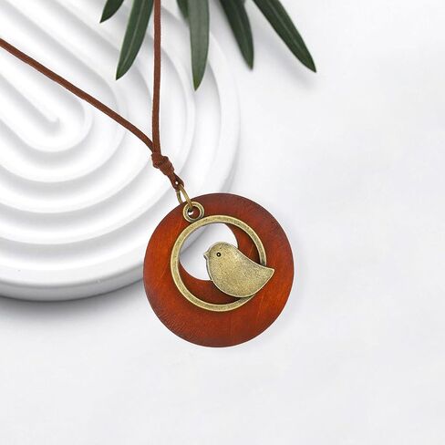 Bohemian Necklace for Women Choker Necklace Long Cord Wooden Pendant Neckalce Vintage Alloy Pendant Rope Sweater Necklace Jewelry Gifts for Girls in Saudi Arabia