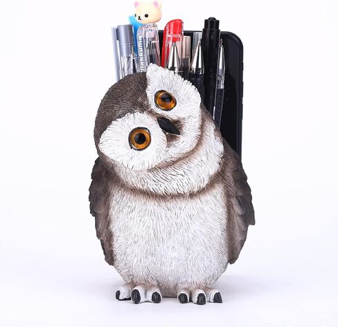 Owl Pen Holder Cute Resin Pen Holder for Desk Organizer Decoration Luxury Gift and Exquisite Handicraft (Brown&Yellow) in Saudi Arabia