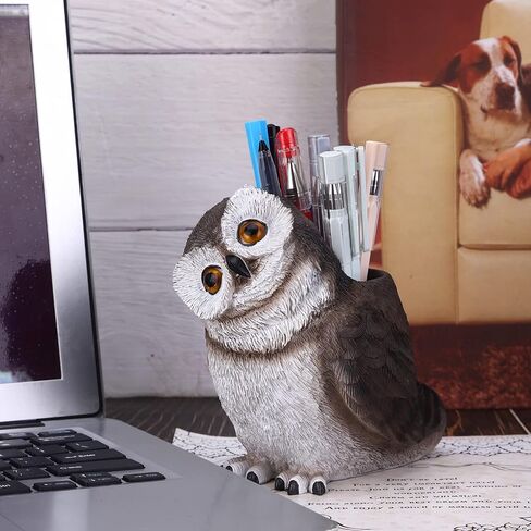 Owl Pen Holder Cute Resin Pen Holder for Desk Organizer Decoration Luxury Gift and Exquisite Handicraft (Brown&Yellow) in Saudi Arabia