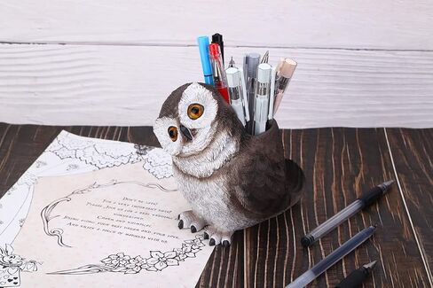 Owl Pen Holder Cute Resin Pen Holder for Desk Organizer Decoration Luxury Gift and Exquisite Handicraft (Brown&Yellow) in Saudi Arabia