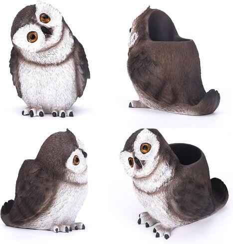 Owl Pen Holder Cute Resin Pen Holder for Desk Organizer Decoration Luxury Gift and Exquisite Handicraft (Brown&Yellow) in Saudi Arabia