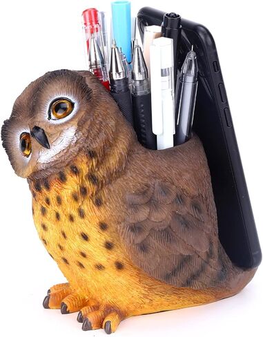 Owl Pen Holder Cute Resin Pen Holder for Desk Organizer Decoration Luxury Gift and Exquisite Handicraft (Brown&Yellow) in Saudi Arabia