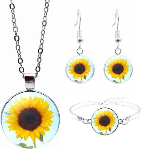 Yellow Sunflower Pendant Necklace Earrings Bracelet Inspirational Sunflower Necklace for Women Girls Charm Sunflower Drop Earrings Spring Flower Jewelry Set in Saudi Arabia