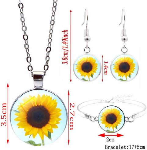Yellow Sunflower Pendant Necklace Earrings Bracelet Inspirational Sunflower Necklace for Women Girls Charm Sunflower Drop Earrings Spring Flower Jewelry Set in Saudi Arabia