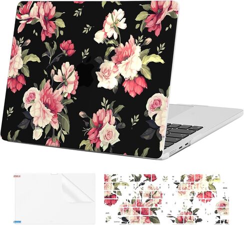 حافظة صلبة EooCoo متوافقة مع جهاز MacBook Air الجديد مقاس 13.6 بوصة 2024-2022 M3 A3113 A2681 M2 مع شاشة Retina، حافظة بلاستيكية صلبة + غطاء جلدي للوحة المفاتيح TPU + واقي شاشة - وردي in Kuwait
